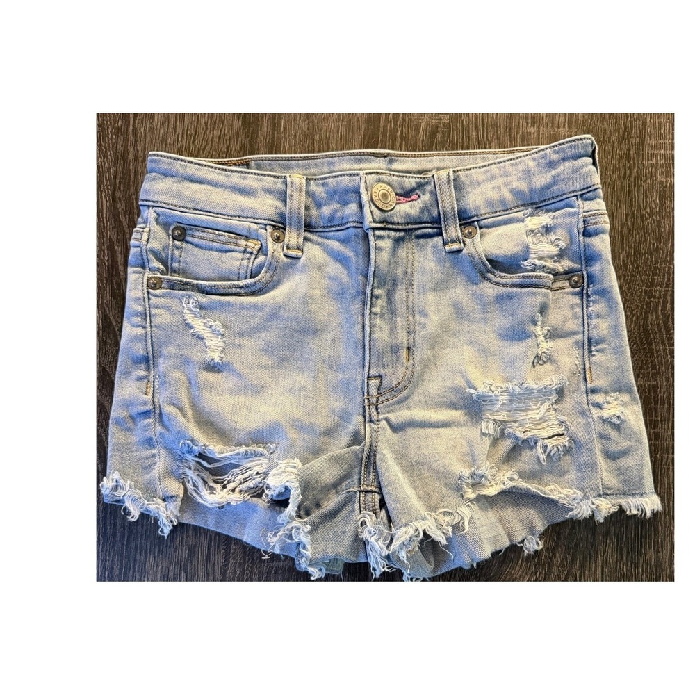 American Eagle Light Wash‎ Distressed Denim Shorts High Rise Cutoff Women 0 Y2K